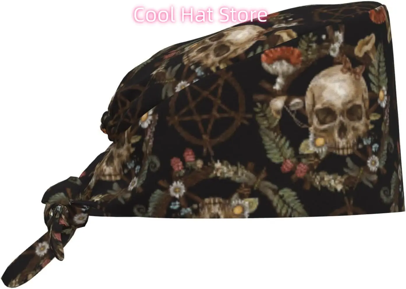 Wicca Skull Mushroom Working Cap Scrub Cap with Sweatband Adjustable Unisex Women Tie Back Hat Nurse  Caps