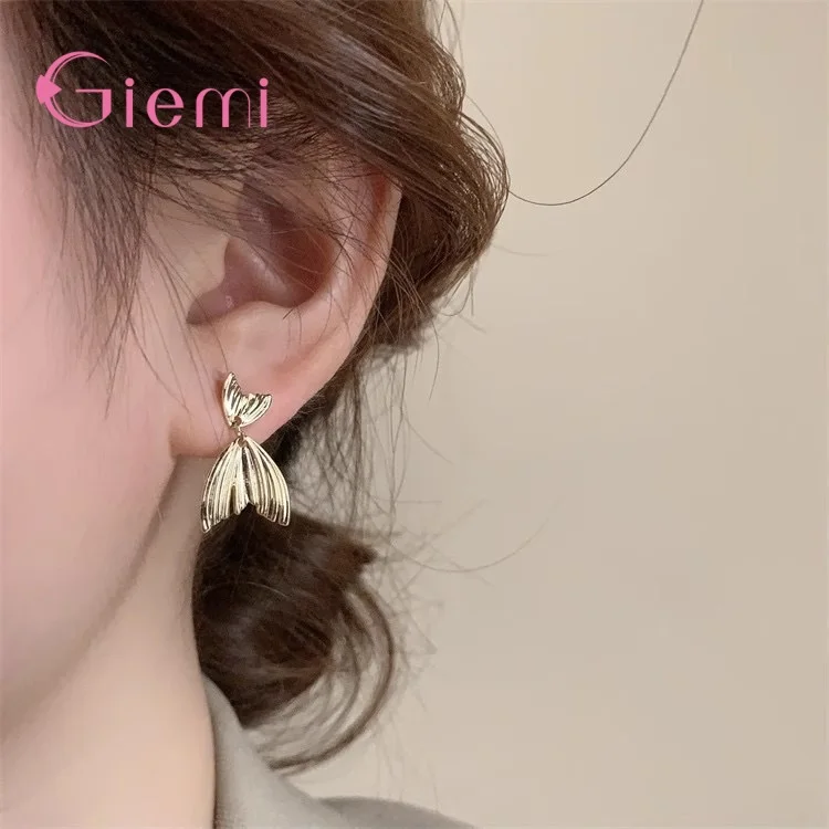 Simple Cute Fish Tail Design Stud Earrings For Women Girls Top 925 Sterling Silver Jewelry Fine Delicate Birthday Jewelry Gift
