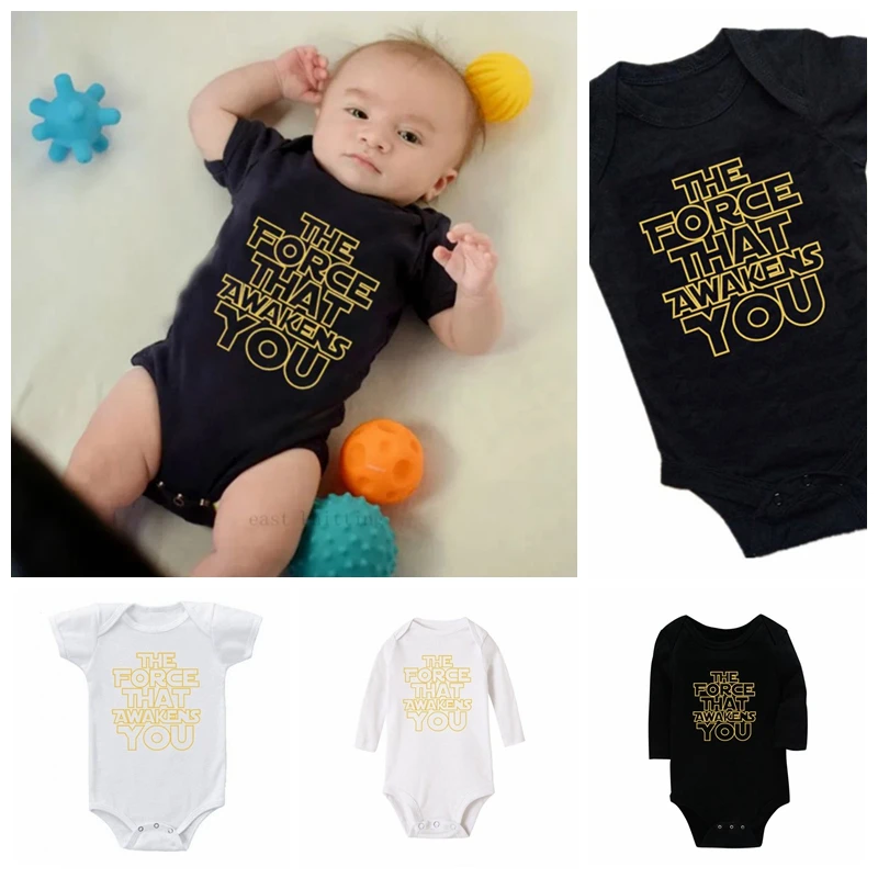 Newborn Baby Rompers Letters The Force That Awakens You Print Boy Cotton Bodysuit Infant Girl One-piece Jumpsuit Clothes 0-24M