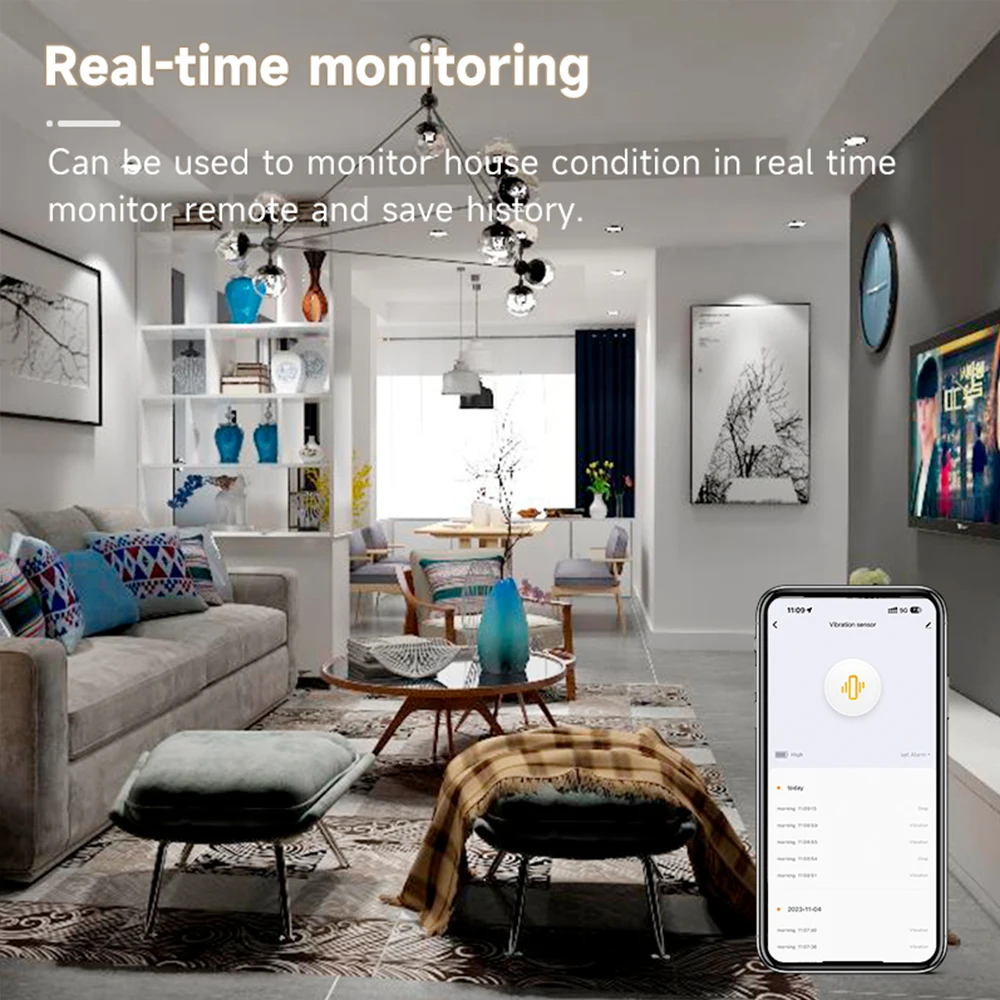 Tuya Zigbee Inteligente Sensor De Vibração, Monitor Em Tempo Real, Alarme De Choque De Movimento, Notificação De Aplicativo, Detecção, Vida Inteligente, Atacado