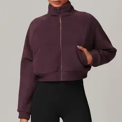 New Stand Up Yoga Clothes Warm Jacket Women's Long Sleeved Running Windproof Top With Fleece Sports and Fitness Jacket