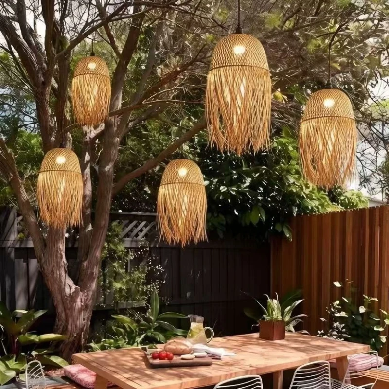 Japanese Handmade Bamboo Woven Chandelier Living Room and Ea Room Homestay Outdoors Advanced Atmosphere and Artistic Sense Lamp