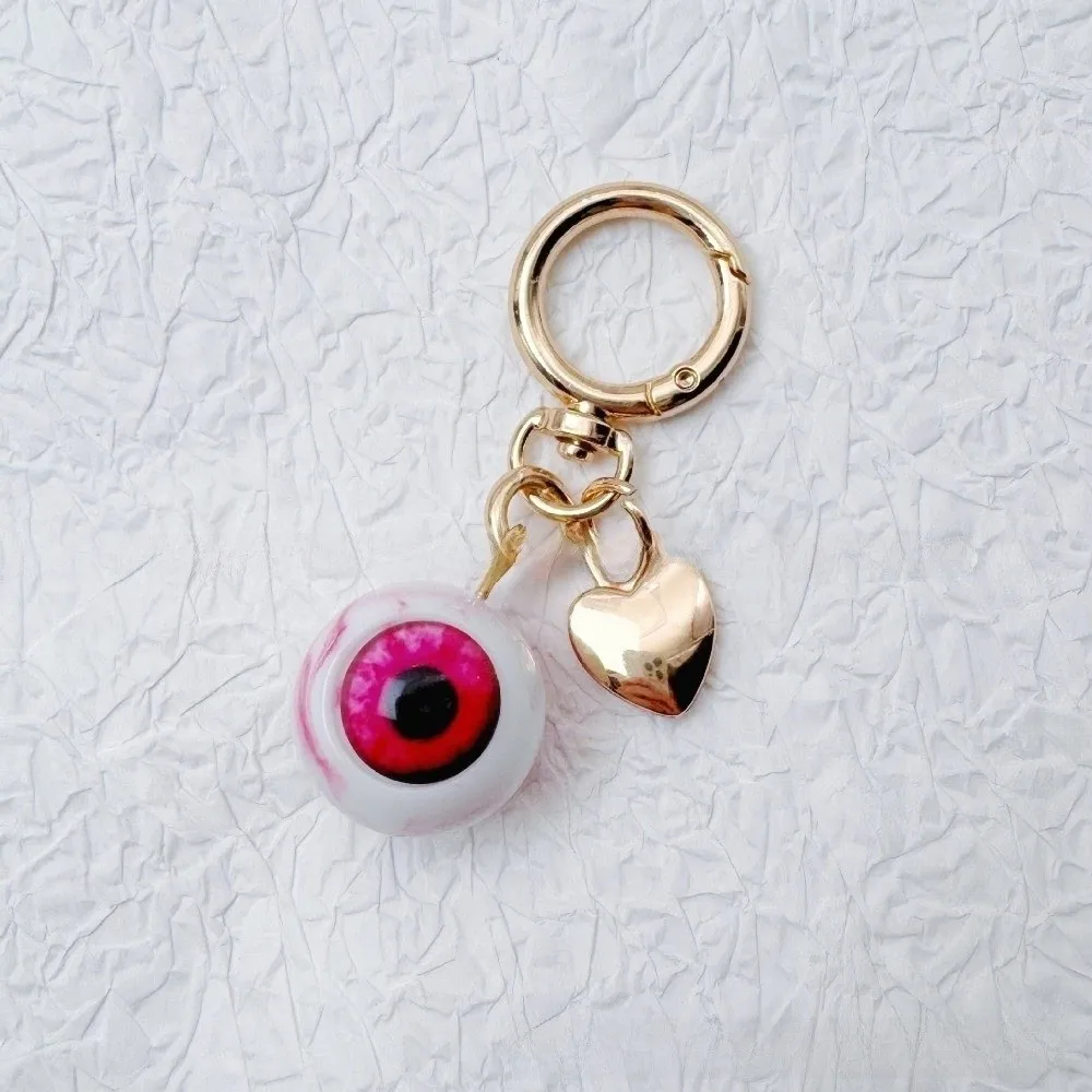 Unique Funny Demon Eyeball Keychain Luminous Gothic Style Bag Pendant Halloween Theme Heart Car Key Holder Gift