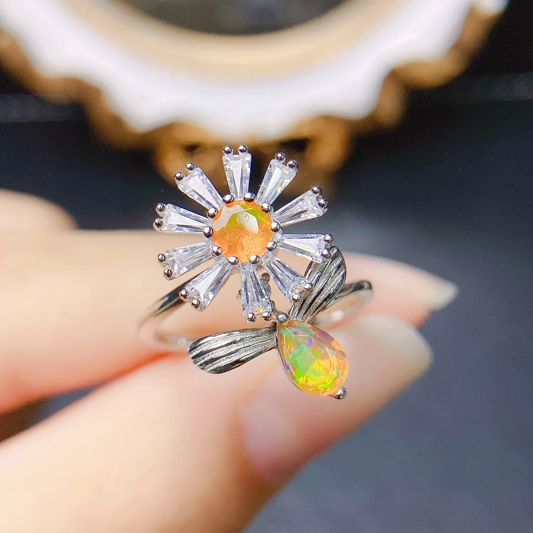 

Vintage VVS Orange Fire Opal Ring Sterling Silver Engagement Promise Rings Unique Anniversary Gift