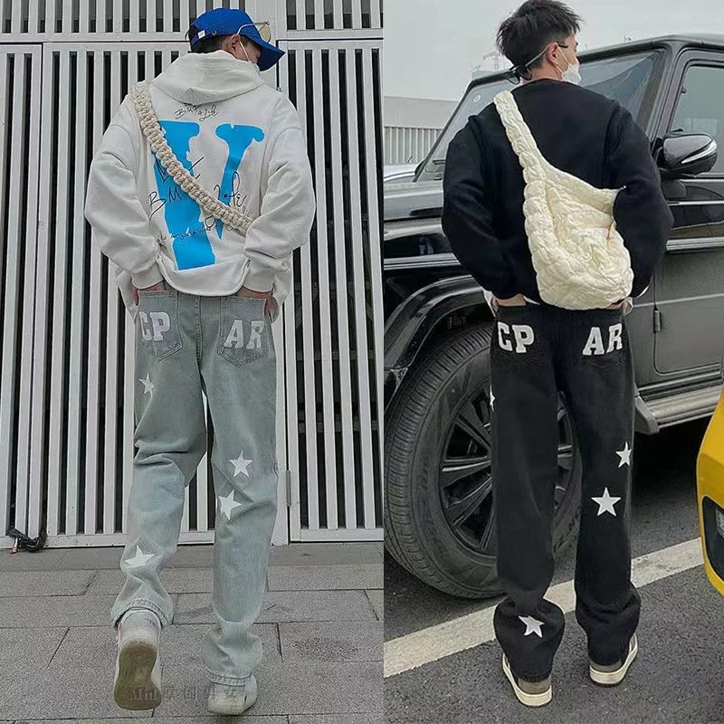 

Wide Leg Harlan Jeans Men Loose Denim Trousers Neutral Jean Streetwear Casual Solid Color Hip Hop Wide Jean Man Women Pants