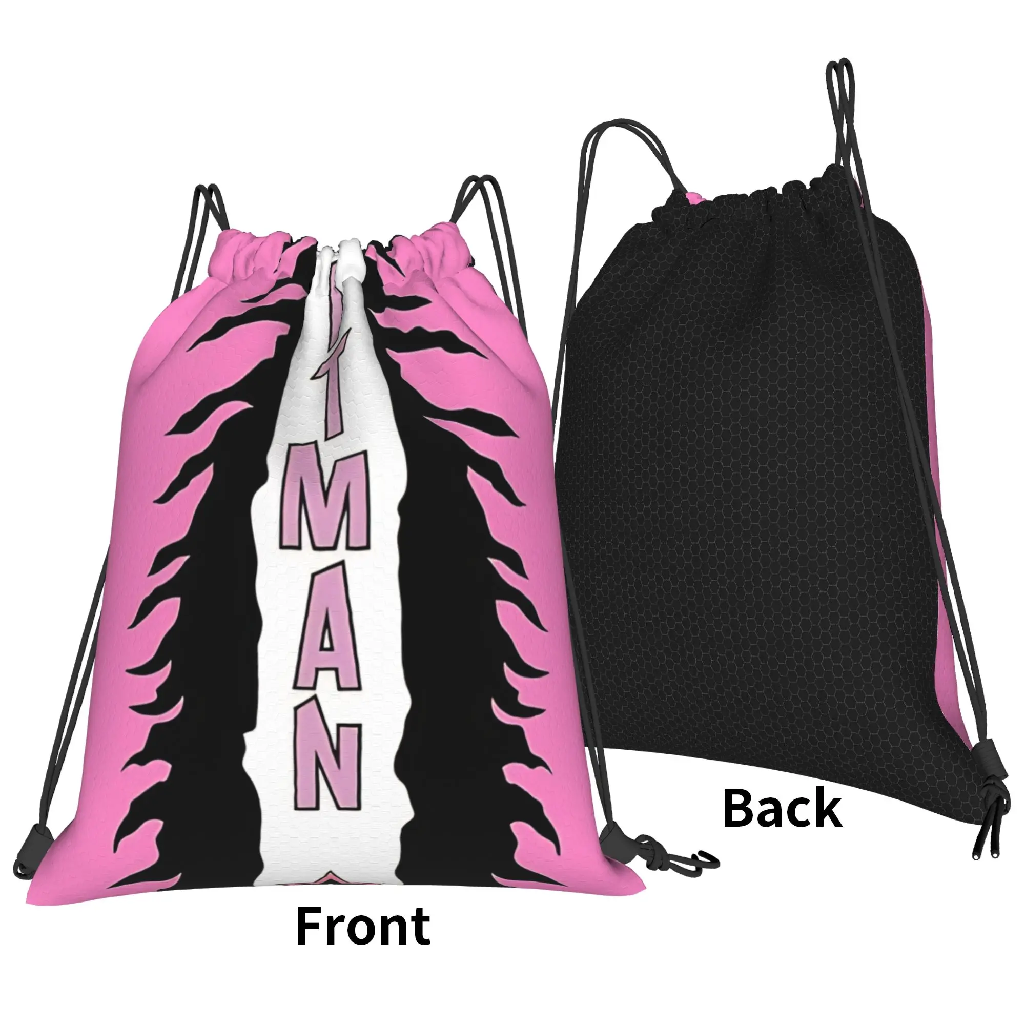 B-Bret Hart pink black stripe Portable Hiking Riding Gym Drawstring Storage Sporty Backpacks