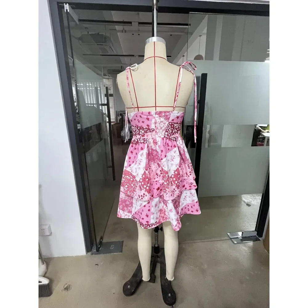 Vestidos 2025 feminino floral halter bolo vestido vintage vermelho duplo hem vestido outono inverno festa clube noite midi vestido streetwear