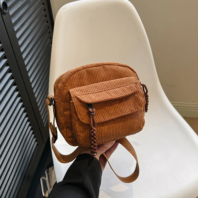 DHL30pcs Shoulder Bags Women Corduroy Plain Square Shaped Double Zipper Light Protable Crossbody Bag