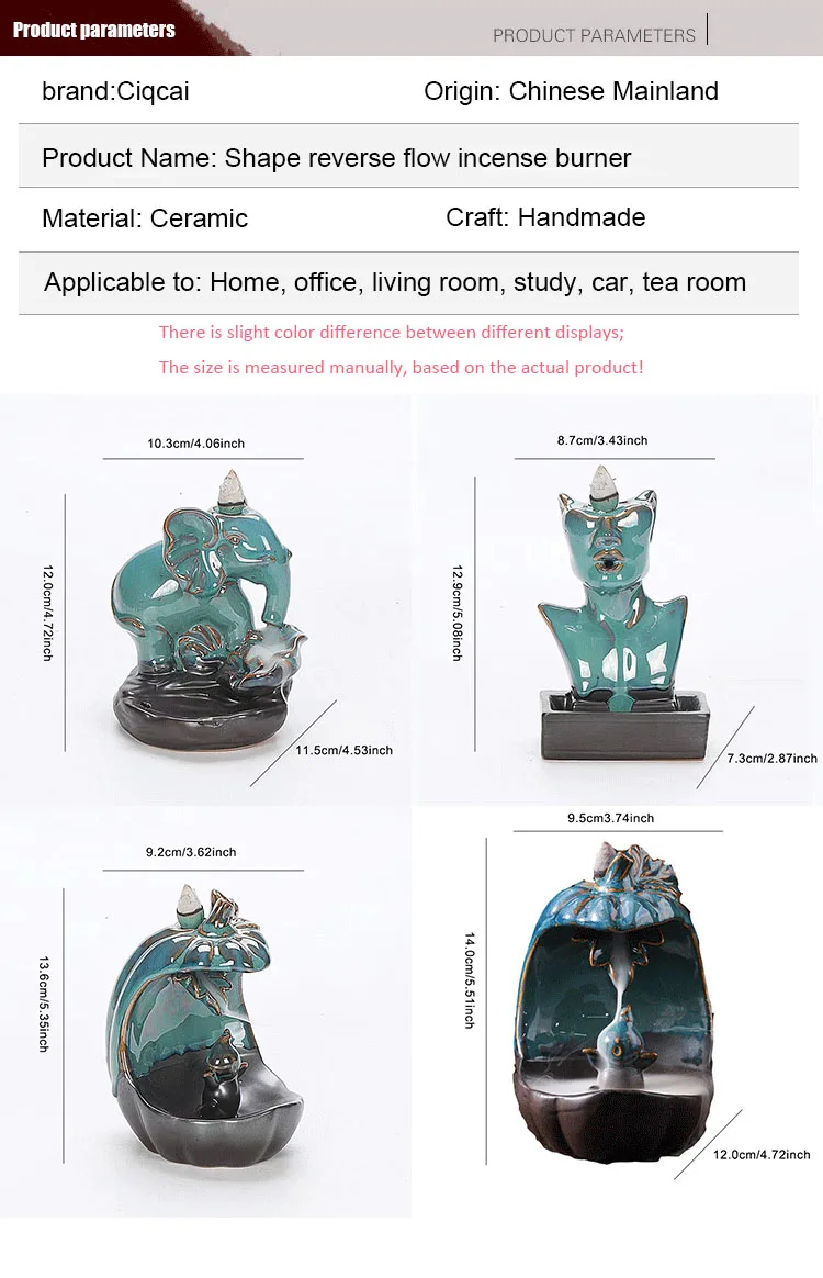 Ceramic European American Statue Backflow Incense Burner, Creative Beauty Elephant Backflow Incense Pedestal Fragrance Diffuser