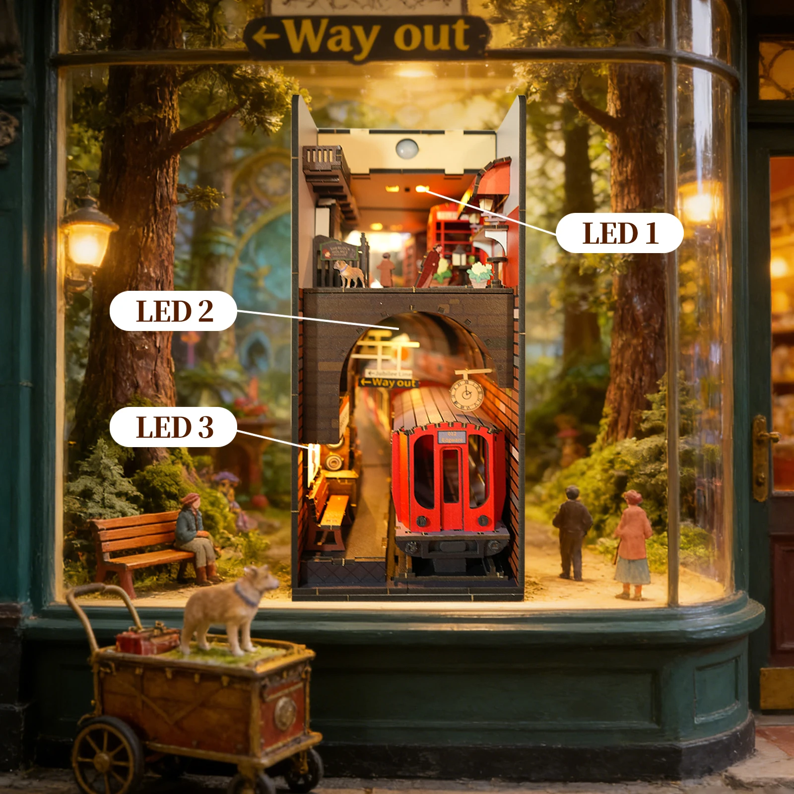 

Baker Street 3D Wooden Puzzle Book Nook Kit, 295 Pcs London Scene with Motion Sensor Light Miniature Bookshelf Decor for Adults