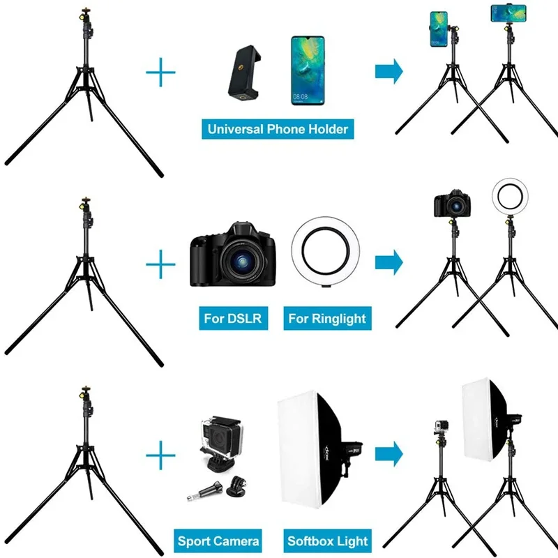 Zusammenklappbares Leichtgewicht-Stativ für Fotografie, Licht, Kamera, Blitzlicht-Halterung, Praktische Stützhalterung für Live-Übertragungen und Aufnahmen – Detail 6
