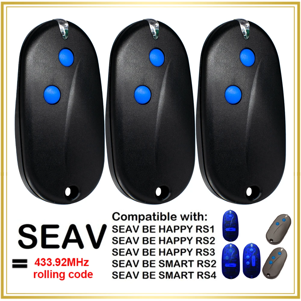 SEAV BE HAPPY RS2 433.92MHz Rolling Code Garage Door Remote Control Replacement Gate Opener Transmitter
