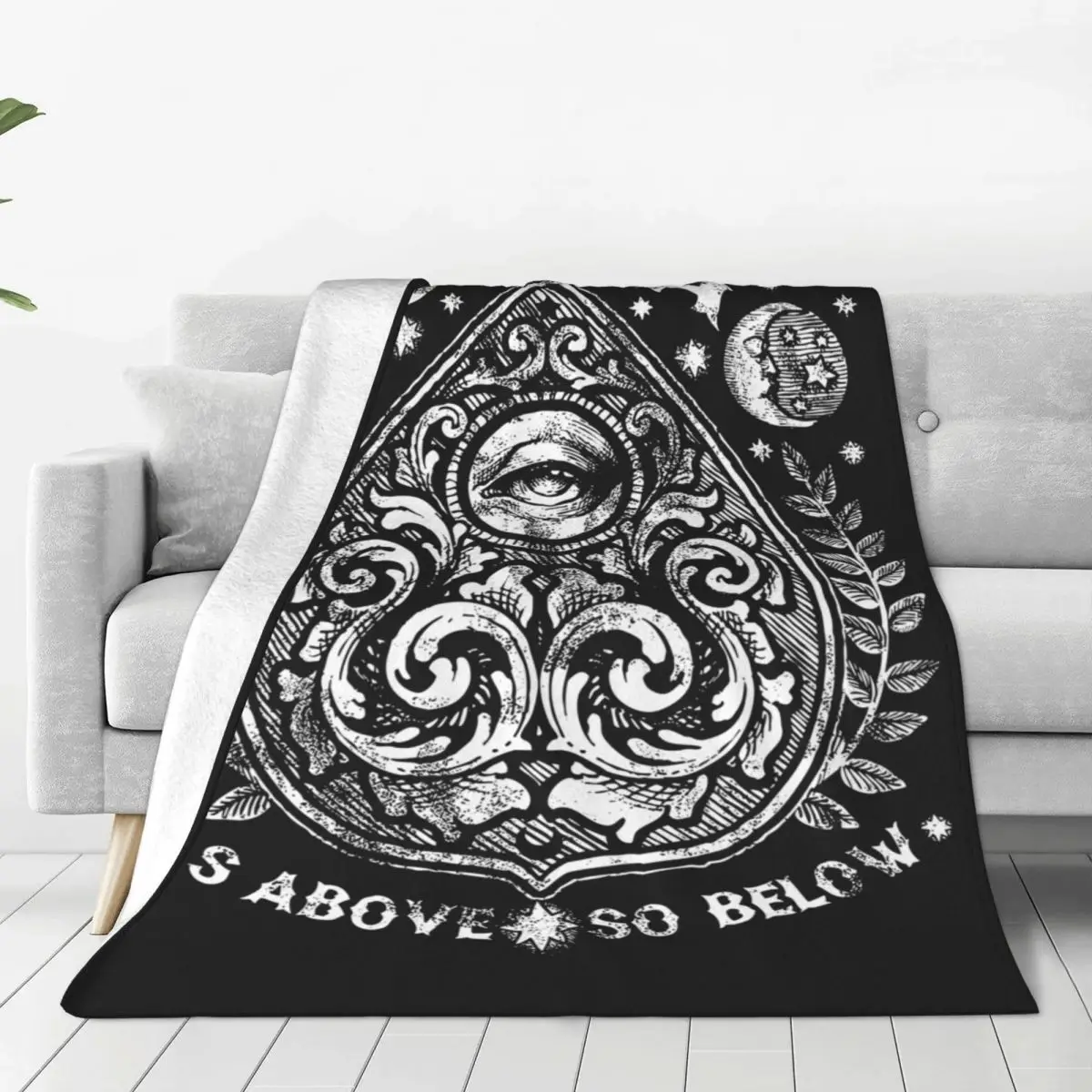 Ouija Board Demon Eye Blanket Cover Flannel Mystical Sun and Moon Soft Throw Blankets for Airplane Travel Bedspread