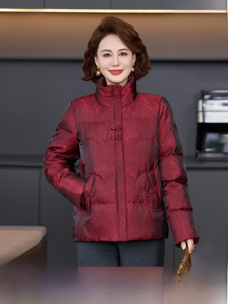 

Ele ort Women's down Jaet Embroidered k Flower Faionable New Chinese Sle Precise Middle-Aged And ly