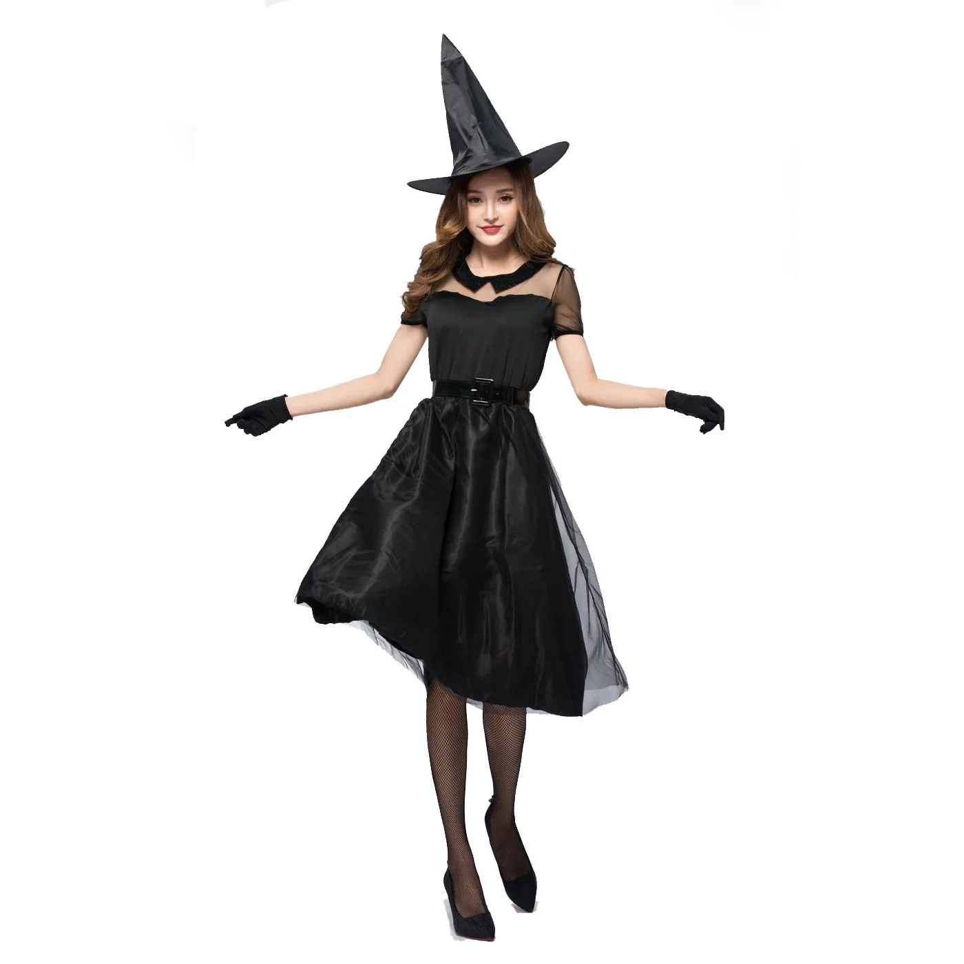 

Halloween Black Veil Witch Cosplay Costume Party Gathering Simple And Elegant Witch Game Dress Stage Costume
