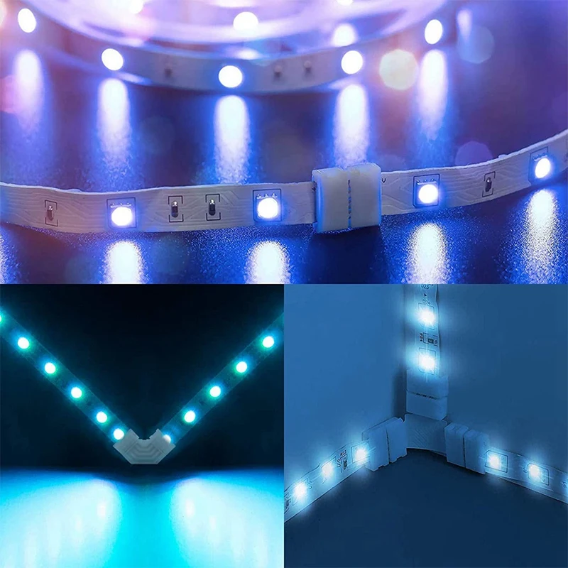 4Pin RGB LED Strip Connector Kit, LED Connectors 10Mm Solderless LED Light Strip Connector, L-Connectors,T-Connectors