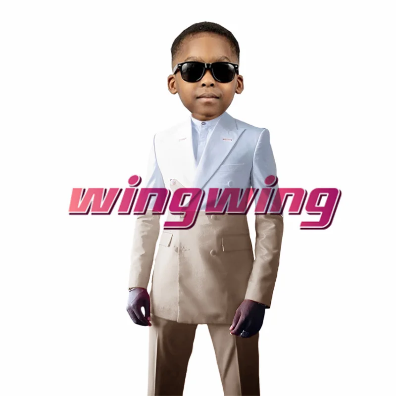 Children Suit Wedding 2-Pack Boys Jacket Double Breasted Colorblock Clothes Pants Fashion Party Blazer