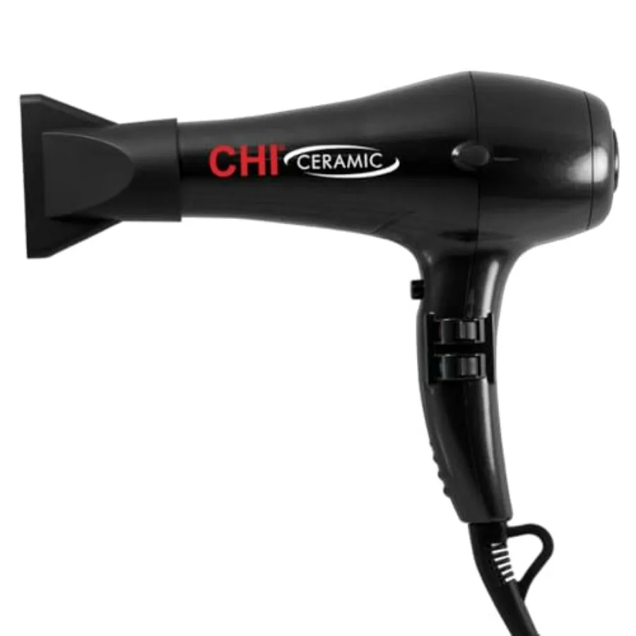 

Hair Dryer for Salon Use, Ceramic Material, Jett Black, Quick-Drying Frizz-Reducing with Shine Enhancement, Includes Concentrat
