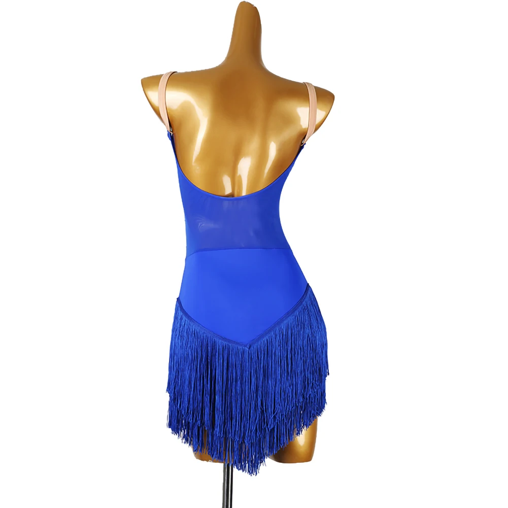 

Samba Competition Clothing Women's Latin Dance Tassel Sling Black Royal Blue Tango Dress Sleeveless Practice New Style