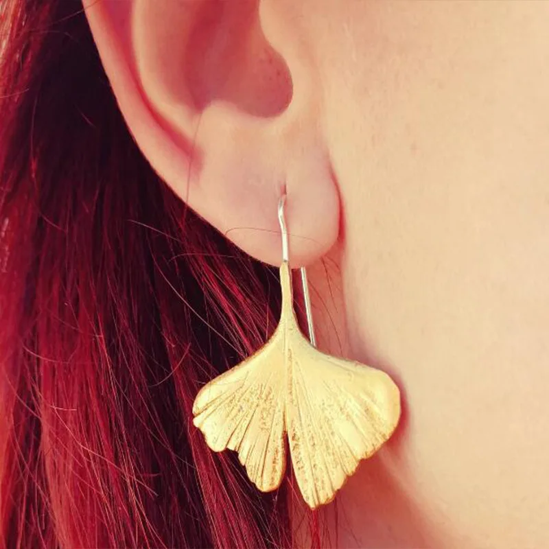 Retro Silver Color Ginkgo Leaf Fan Shape Earrings For Women Boho Ethnic Asymmetry Metal Dangle Earring Jewelry pendientes mujer