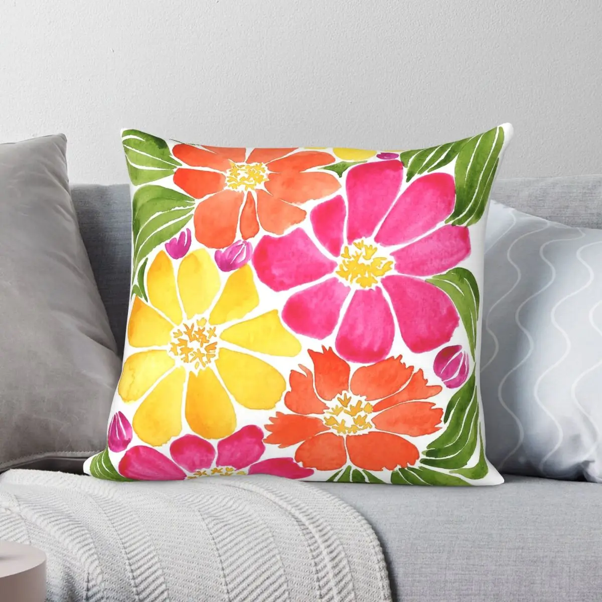 Zinnia Orange Pink Pillowcase Polyester Linen Velvet Pattern Zip Decor Throw Pillow Case Home Cushion Case