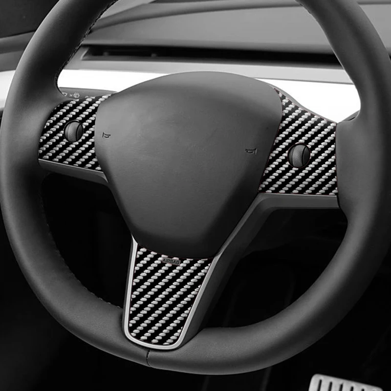 

For Tesla Model 3 (2019-2022)/Model Y (2019-) Car Steering Wheel Trim Sticker Anti Scratch Interior Accessories Carbon Fiber