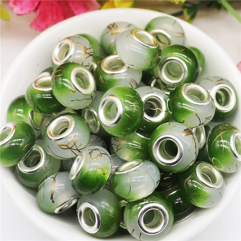10 Pcs Lot Lovely Color Resin Muranos Large Hole Beads Fit Snake Chain Bracelet Necklace Jewelry Hair Beads Earrings