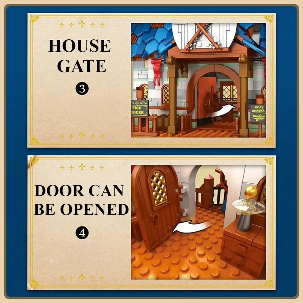 Architettura Building Blocks Casa da pesca Street View Modello classico in stile medievale Mattoni Regali di assemblaggio Giocattolo per bambini