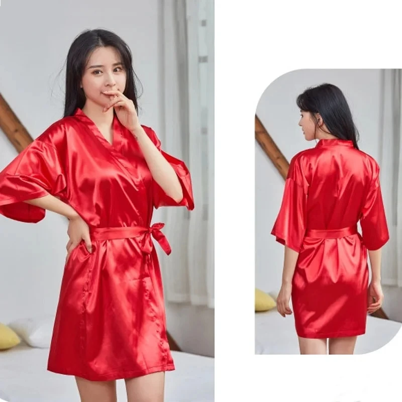 Satin Robe Female Intimate Lingerie Sleepwear Silky Bridal Wedding Gift Casual Kimono Bathrobe Gown Nightgown Sexy Nightwear