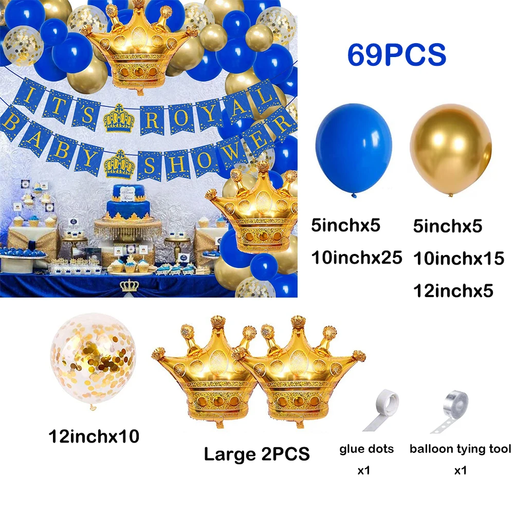 Royal Blue Balloons Arch Kit Royal Prince Baby Shower Crown Foil Balloon Garland Decoration Boys Kids First Birthday Party Decor