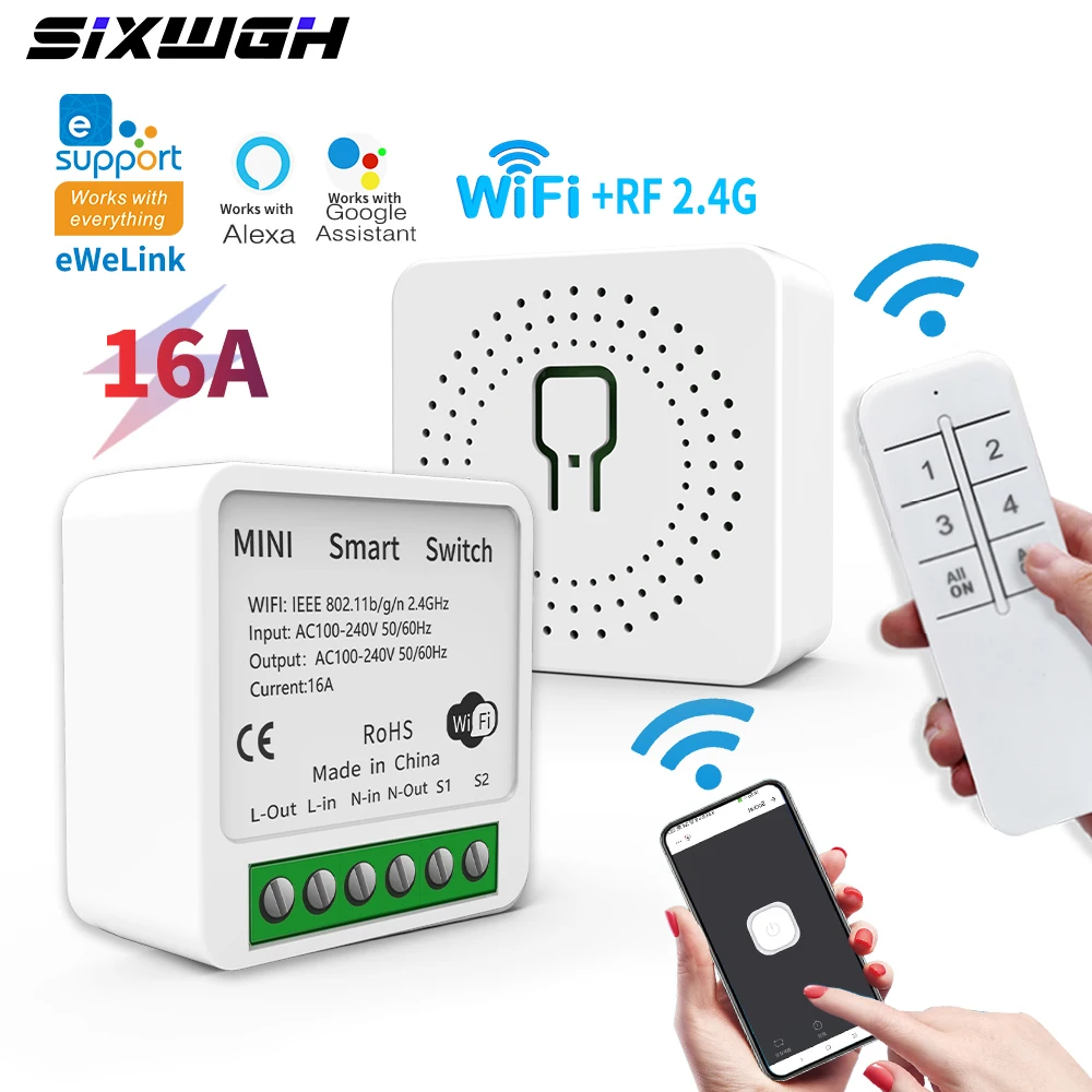 EWeLink 16A WiFi Smart Switch RF 2.4G Wireless Remote Control Works with Alexa Google Home Voice Control for Home Automation
