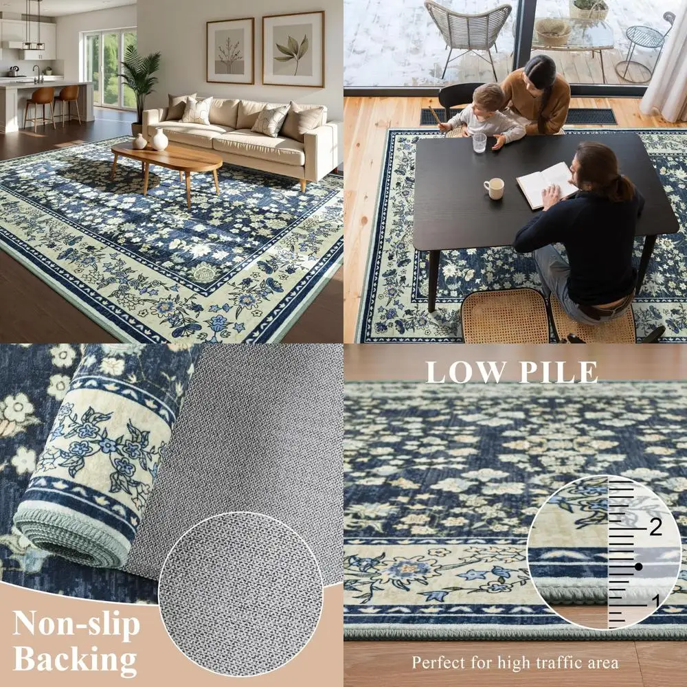 

Washable 8x10 Rug for Living Room, Non-Slip Mat for Kitchen, Oriental Style Indoor Dining Table Decor