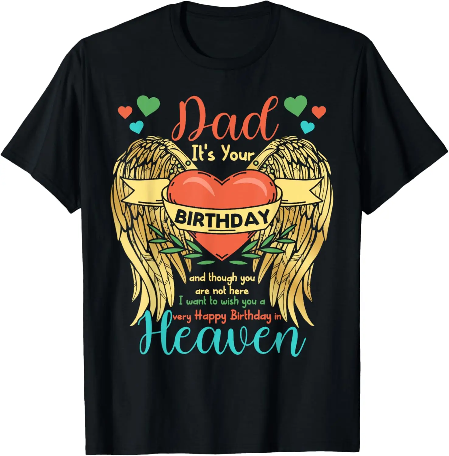 Dad Happy Birthday to Angel in Heaven Heart Wing T-Shirt