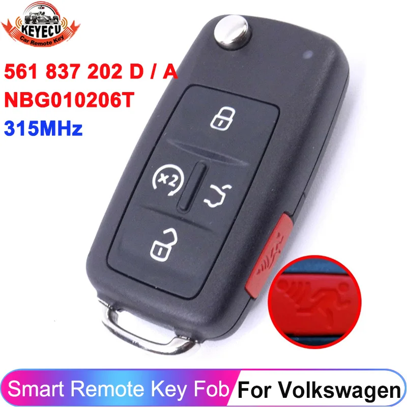 KEYECU 561 837 202 D, 561 837 202 A dla VW Volkswagen Beetle CC EOS Golf GTI Jetta Passat NBG010206T pilot zdalnego sterowania 315MHz ID48