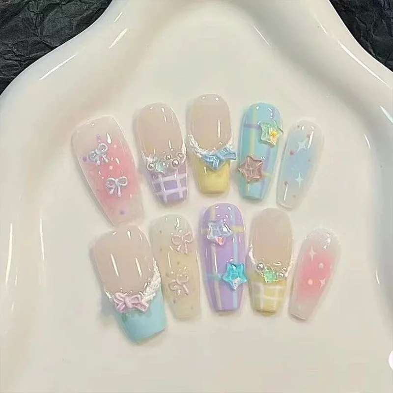 Uñas postizas francesas largas de dopamina, uñas postizas de Ballet, cubierta completa, usable, puntas de manicura, 10 piezas