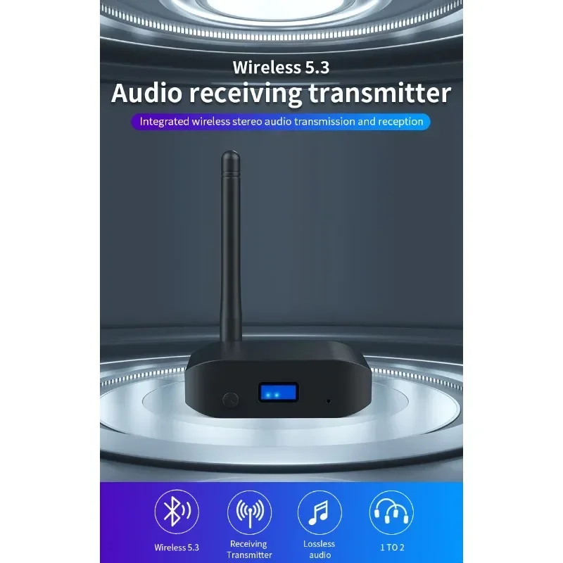 

Multipoint Bluetooth 5.3 Audio Transmitter Receiver 3.5mm AUX 2 RCA Stereo Music Wireless Adapter 2-IN-1 For Car TV PC Speakers