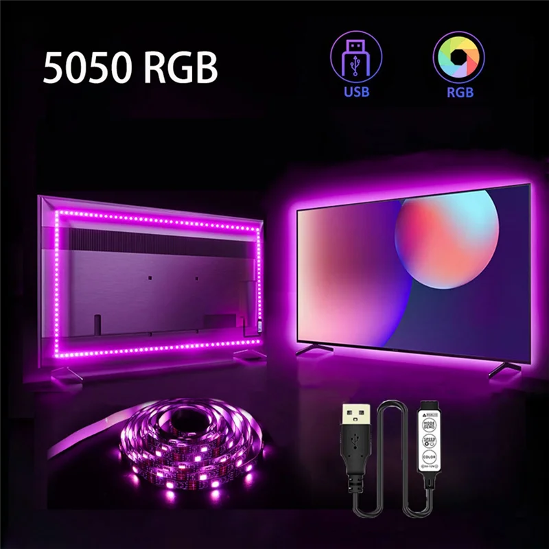 ABRE-2Pcs شريط إضاءة Led 39.37 بوصة USB 5050Rgb مقاوم للماء شريط إضاءة متكامل ضوء خلفية التلفزيون الذكي