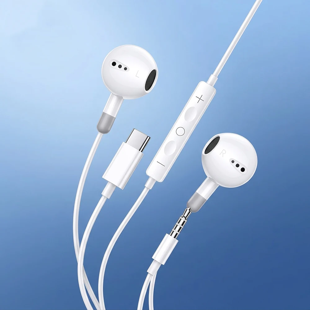 USB Typ C & 3,5mm Kabelgebundene Kopfhörer mit Mikrofon, Lautstärkeregelung, Bass-In-Ear-Sport-Headset, Kabelgebundene Ohrhörer für Sport und Musik