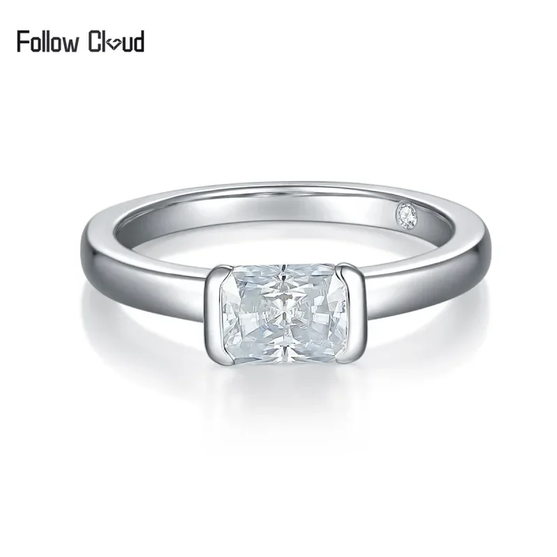 Follow Cloud 1.0ct 5*7mm Moissanite Diamond Ring 925 Sterling Silver for Women Wedding Band Plated 18k White Gold Fine Jewelry