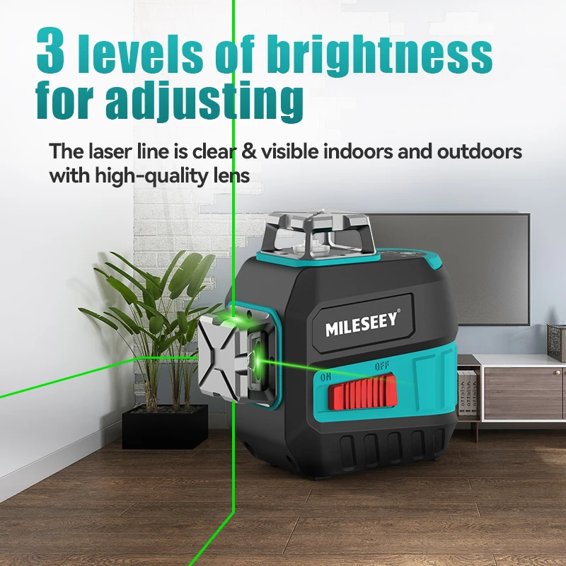 MILESEEY  12 Lines 3D Green Laser Level Horizontal And Vertical Cross Lines With Auto Self-Leveling, Indoors and Outdoors