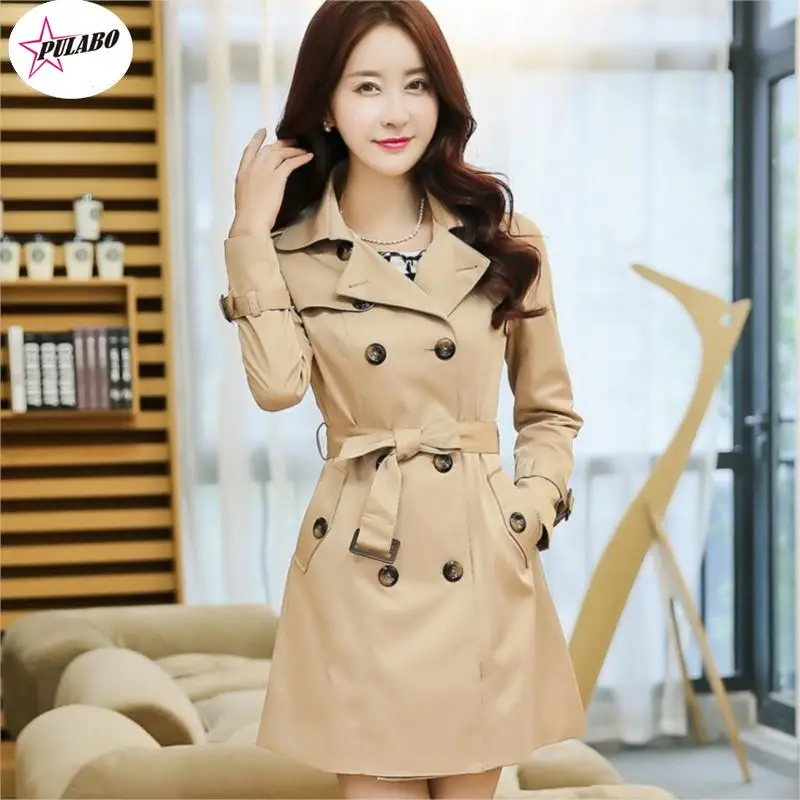 

PULABO Brand Europe Itay Autumn Female Classic Double Breasted Long Trenchcoat England Luxury Women Pea Coat