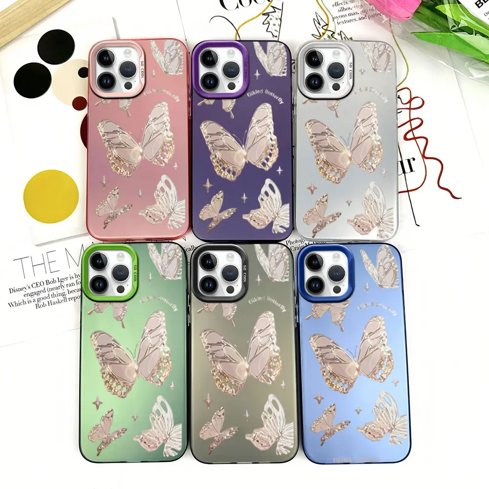 

Luxury Butterfly Phone Case for iPhone 12 11 13 14 15 16 Pro Plus IMD Plating Cover