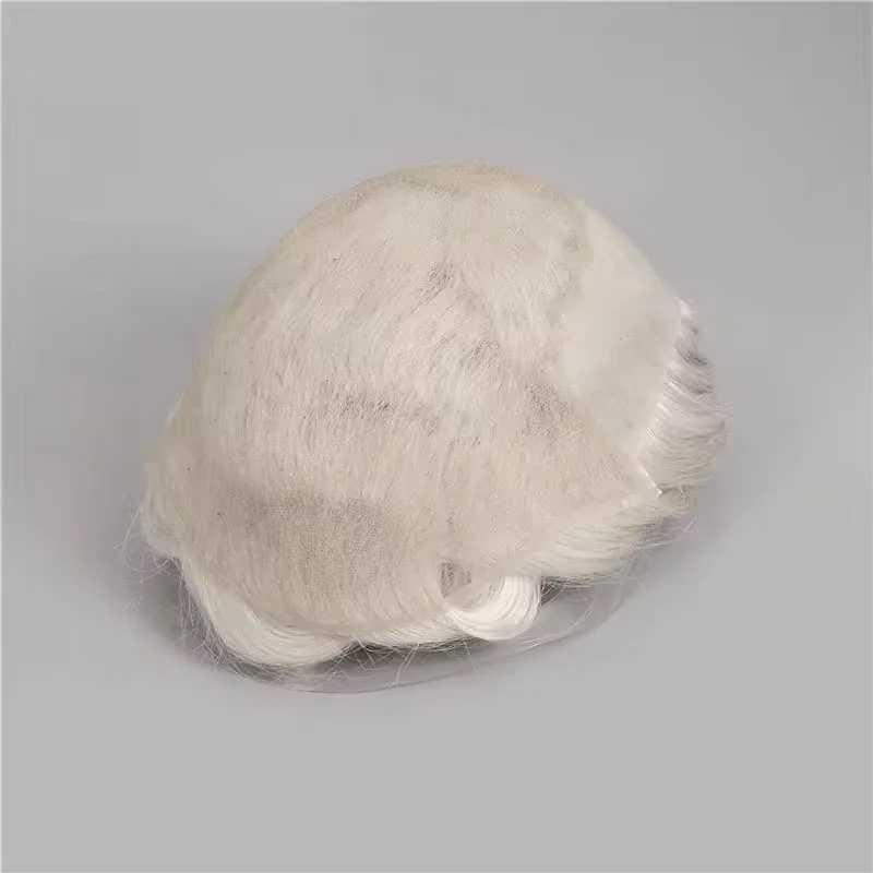 شعر بشري أصلي 100% Q6 دانتيل سويسري وقاعدة PU للرجال شعر مستعار Q6 60RY أبيض 110% كثافة نظام شعر مستعار للرجال شعر طبيعي ريمي بشري