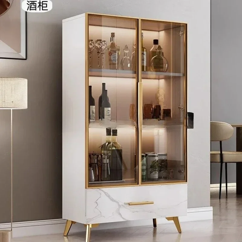 

FG10Armadietto da soggiorno di lusso con luce laterale da pranzo italiana contro il muro armadio da cucina in vetro temperato