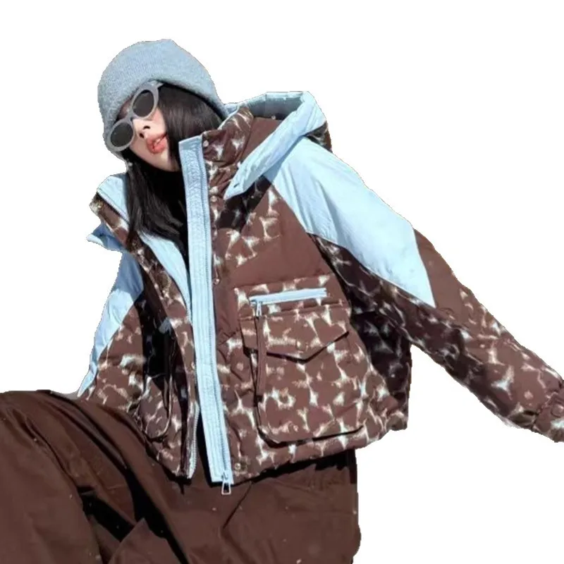 الخريف/الشتاء جديد الأبيض بطة أسفل سترة الإناث الدافئة سستة مبطن سترة المرأة الأبيض بطة أسفل المرقعة باركر أبلى معطف #5