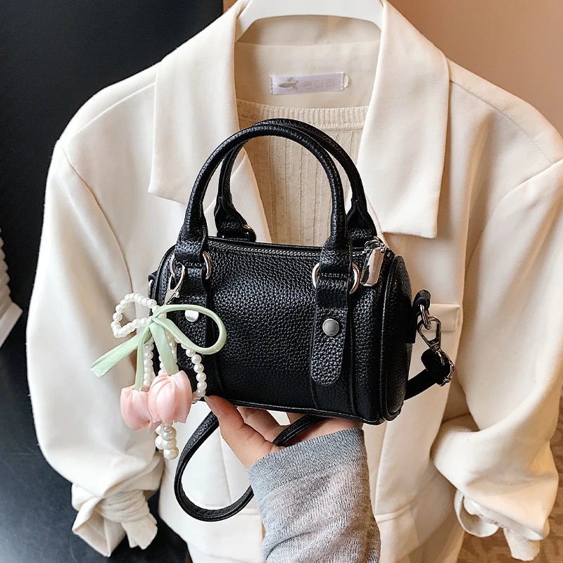 

Cute Bow Accessory Small Handbag Day Clutch Fashion Shoulder Bag Lady Solid Color Pu Leather Crossbody Bag Brand Boston Tote