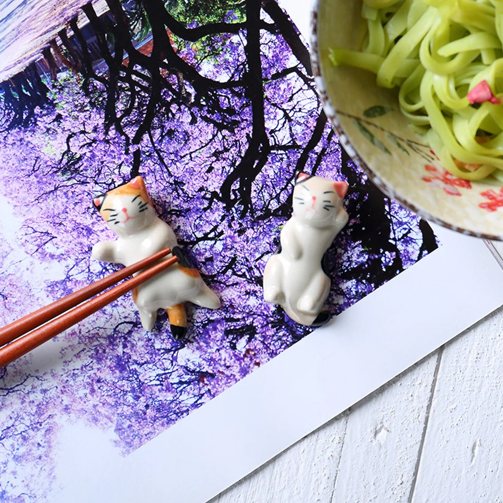 

3Pcs Cat Chopstick Holder Ceramic Chopstick Stand for Table Organizer Cute Cat Shaped Pillows Dishwasher Safe Spoon Fork Rest