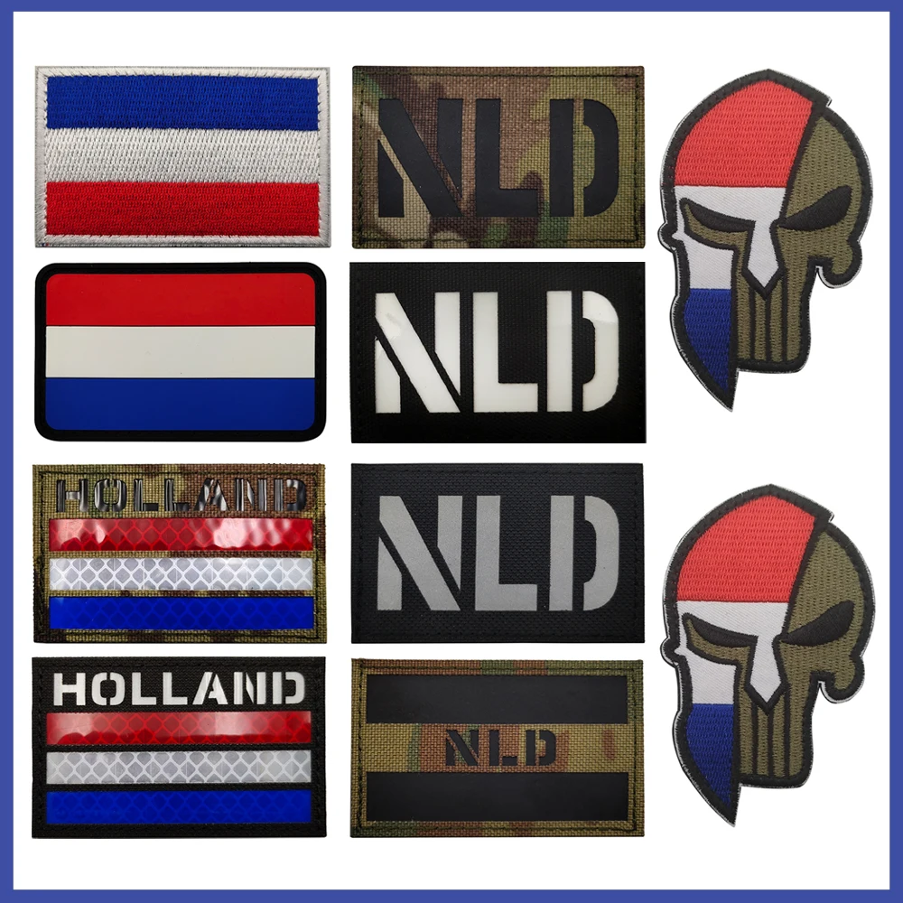 Netherlands Country Flag Patch Reflective NLD IR Camouflage Fabric Army Holland Flag Patch For Bag Hat Shirt Sew-on Applique