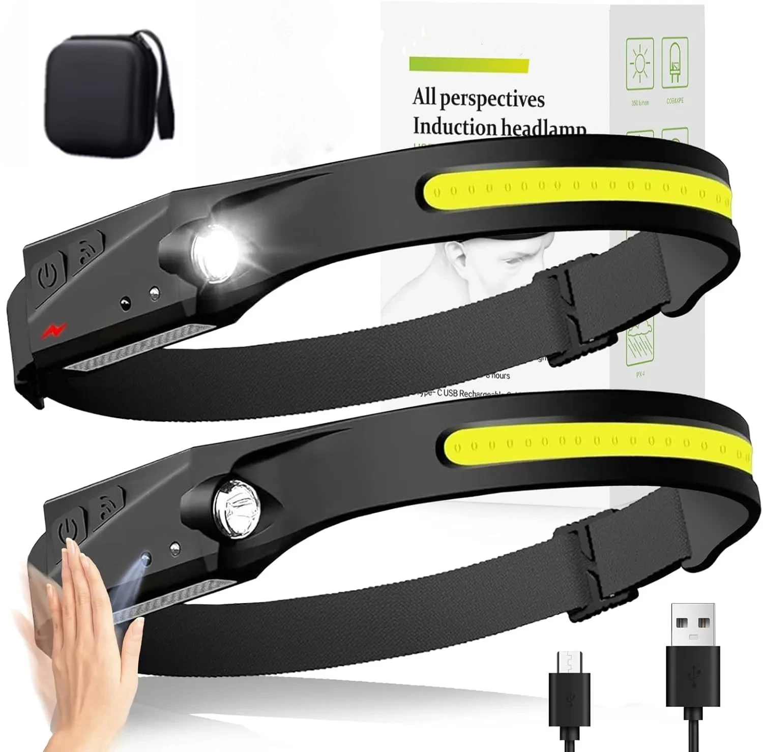LED Sensor Headlamp Camping Search Light Head Flashlight USB Rechargeable Powerful Lamp Front Lanterns Headlights Work Light