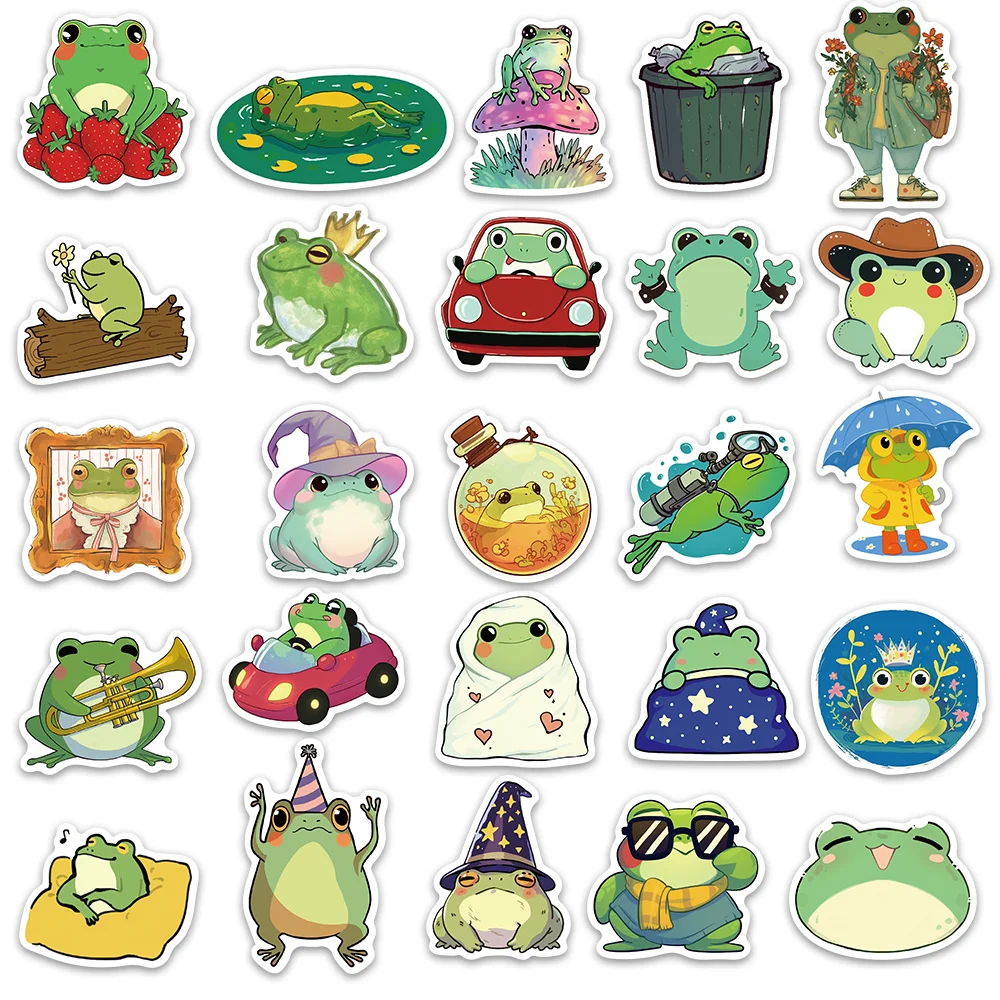 50pcs cute frog stickers cartoon decoration luggage guitar skateboard DIY decoration helmet PVC waterproof adhesive painting